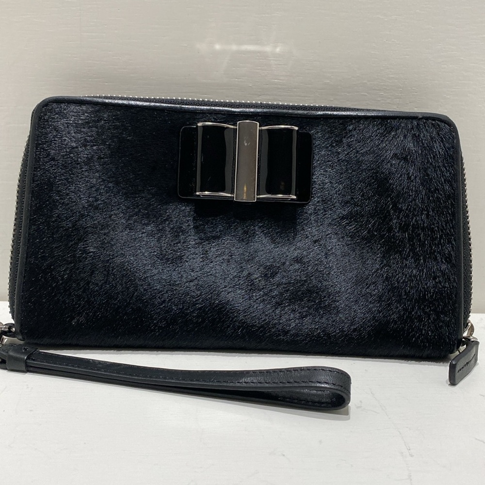 NO NAME Black Calf Hair-Like Zip Around Wallet/ Wristlet